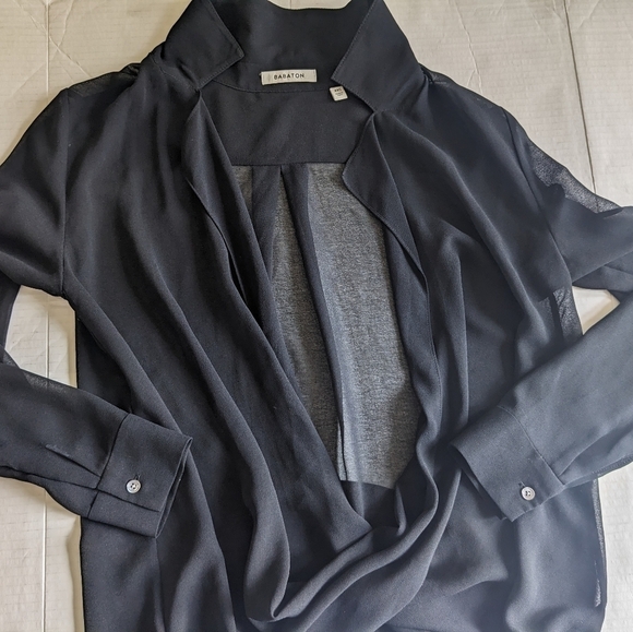BABATON BLACK FAUX-WRAP LONG SLEEVE GAUZY BLOUSE SIZE XXS - Picture 10 of 10